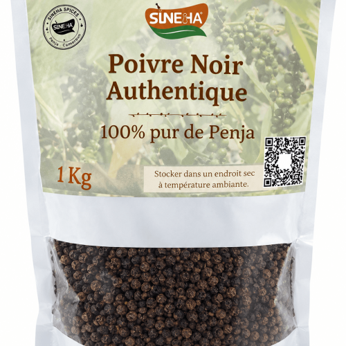 Sac de 1 kg de poivre noir authentique de Penja SINEHA en grains