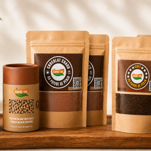 combo poivres noir et blanc de Penja avec 2 chocolats et 2 cafés